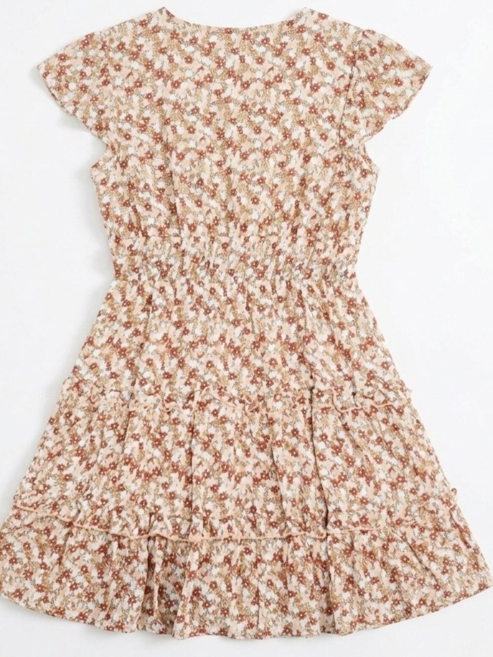 ALTER'D STATE Floral Cream and Brown Tiered Dress M
